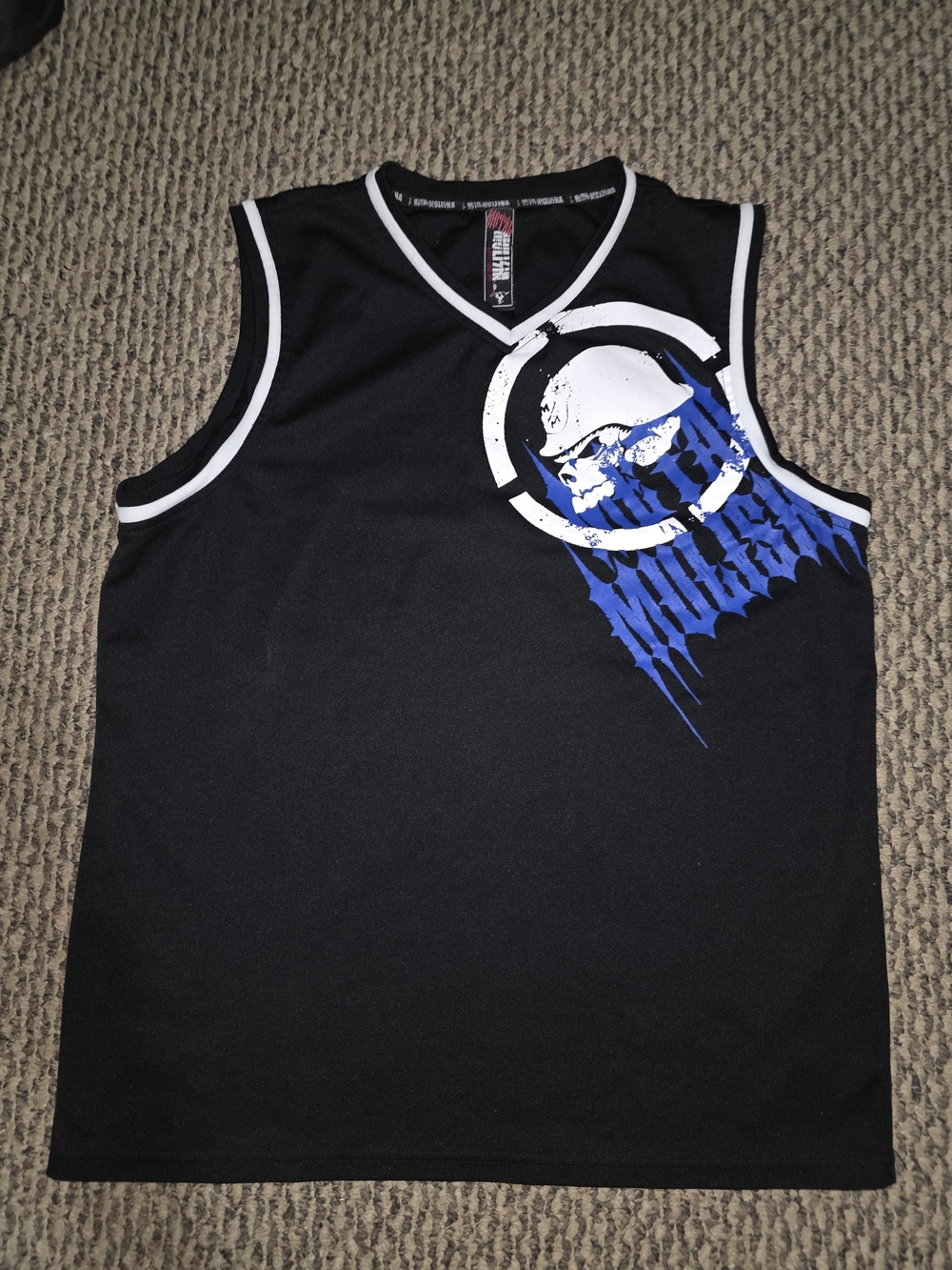 Y2k Metal Mulisha Men's Black Sleeveless Graphic Tank with Blue Skull Accent